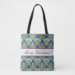 Prachtig Glas in lood kerstboompatroon Tote Bag