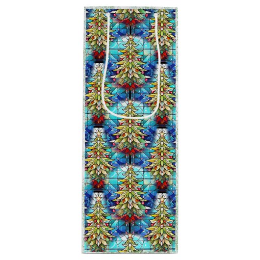 Prachtig Glas in lood kerstboompatroon Wijn Cadeautas (Voorkant)