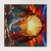 Prachtig Glas in lood kerststal Legpuzzel (Horizontaal)