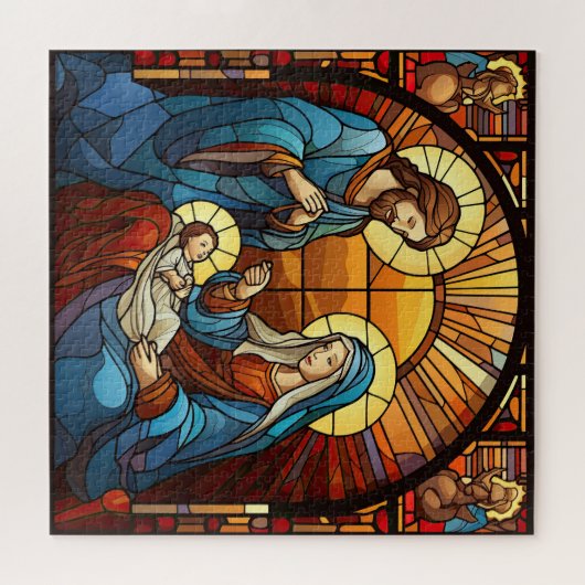 Prachtig Glas in lood kerststal Legpuzzel (Horizontaal)