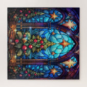 Prachtig Glas in lood Versierde Kerstboom Legpuzzel (Horizontaal)