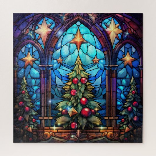 Prachtig Glas in lood Versierde Kerstboom Legpuzzel (Verticaal)