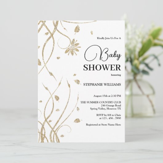 Prachtig Golden Glitter Swirls Baby shower Kaart (Staand voorkant)