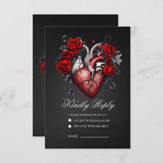 Prachtig gotisch Victoriaans hart RSVP Kaartje (Voorkant / Achterkant)