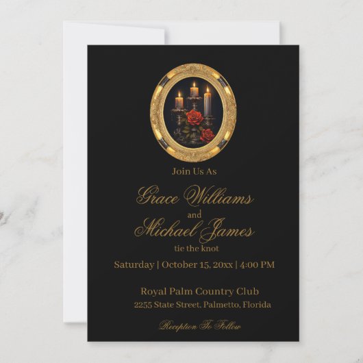 Prachtig Gotische Kaarsen & Rozen Kaart (Voorkant)