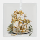 Prachtig Goud en Wit Kerstcadeau Design Glas Ornament (Achterkant)