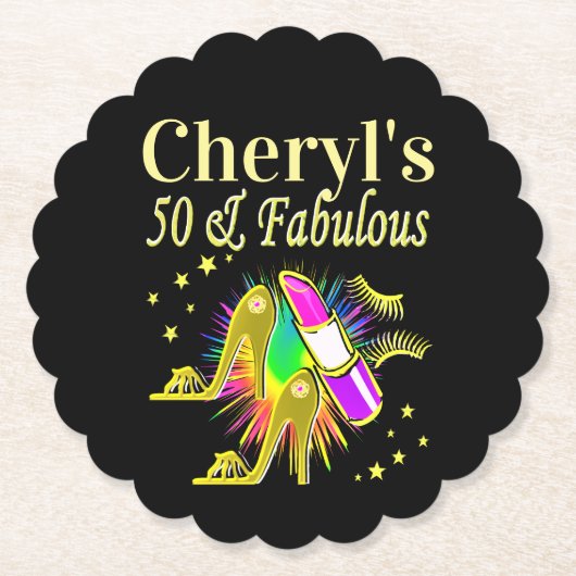 PRACHTIG GOUD GEPERSONALISEERD 50 JAAR OUD KARTONNEN ONDERZETTERS (Voorkant)