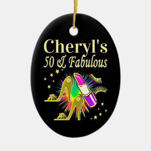 PRACHTIG GOUD GEPERSONALISEERD 50 JAAR OUD KERAMISCH ORNAMENT (Voorkant)