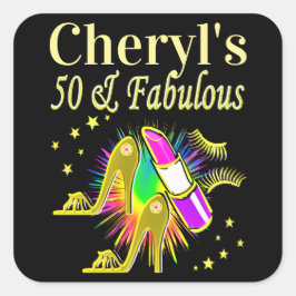 PRACHTIG GOUD GEPERSONALISEERD 50 JAAR OUD VIERKANTE STICKER