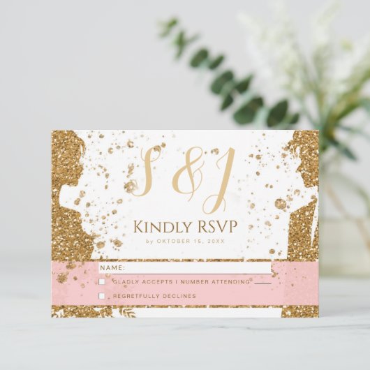 Prachtig - Goud Roze RSVP 1 Kaartje (Staand voorkant)