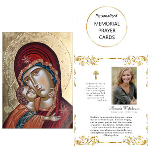 Prachtig goud Theotokos Memorial Prayer Kaart Plaatskaartje