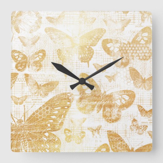 prachtig  goud, vlinderpatroon, goud vierkante klok (Voorkant)