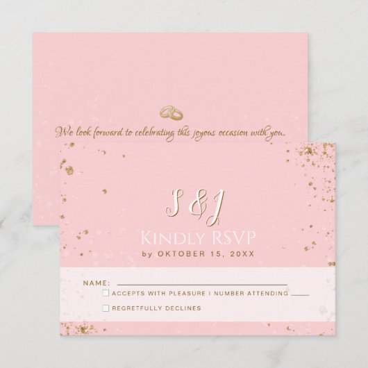 Prachtig - Gouden Roze RSVP 2 Kaartje (Voorkant / Achterkant)