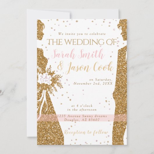 Prachtig - Gouden Roze UITNODIGING 1 (Voorkant)