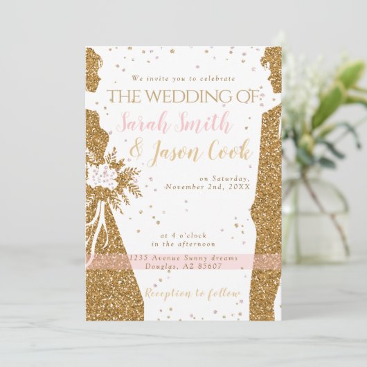 Prachtig - Gouden Roze UITNODIGING 1 (Staand voorkant)