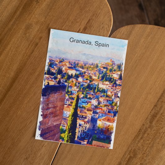 Prachtig Granada Spanje Waterverf Uitzicht Briefkaart