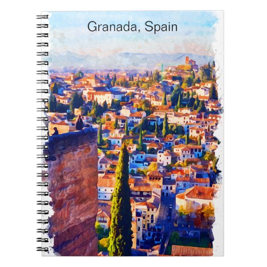 Prachtig Granada Spanje Waterverf Uitzicht Notitieboek (Voorkant)
