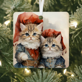 Prachtig Grijs Kittens Koppel Kerstmis Metalen Ornament