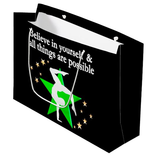 PRACHTIG GROEN GYMNASTIEK ONTWERP GROOT CADEAUZAKJE (Voorkant Gekanteld)