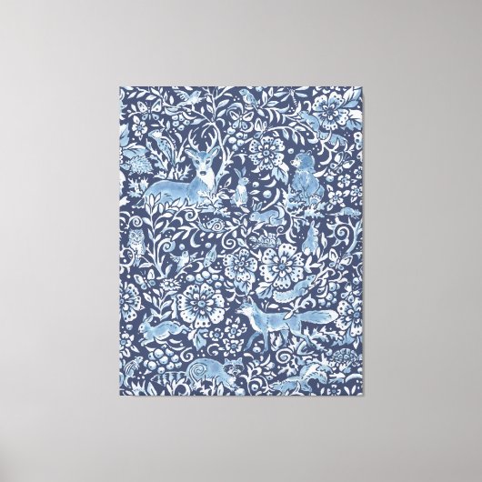 Prachtig groot blauw wit bos dierlijk patroon canvas afdruk (Voorkant)