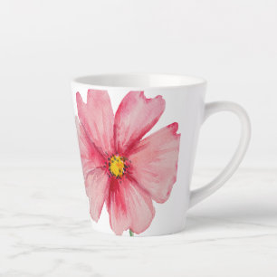 Prachtig handgeschilderde roze wilde bloem latte mok