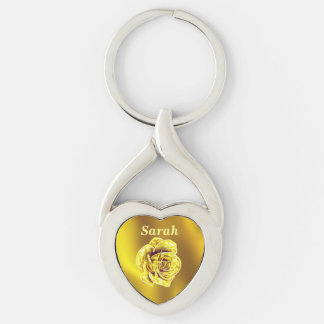 Prachtig hartvormig Golden Roos, gepersonaliseerd Sleutelhanger