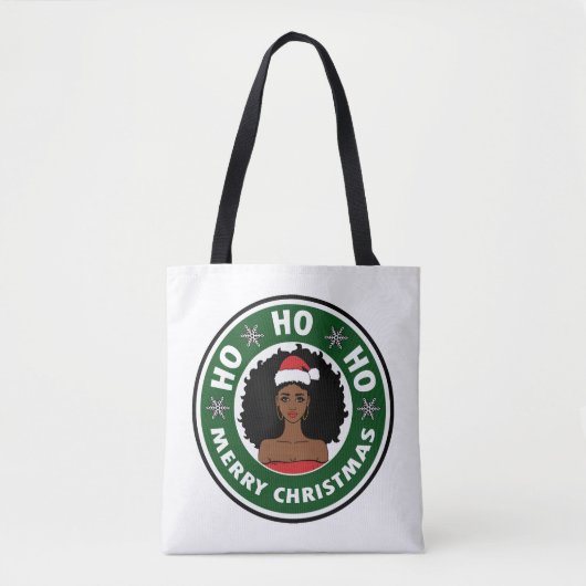 Prachtig Ho Ho Ho Prettig Kerstfeest Afro Meisje Tote Bag (Voorkant)