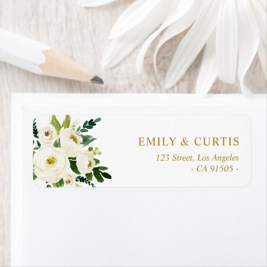 Prachtig ivoor wit waterverf bloemenadres etiket (Insitu)