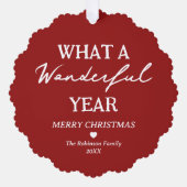 Prachtig jaar fotocollage rode kerst ornament kaart (Voorkant)