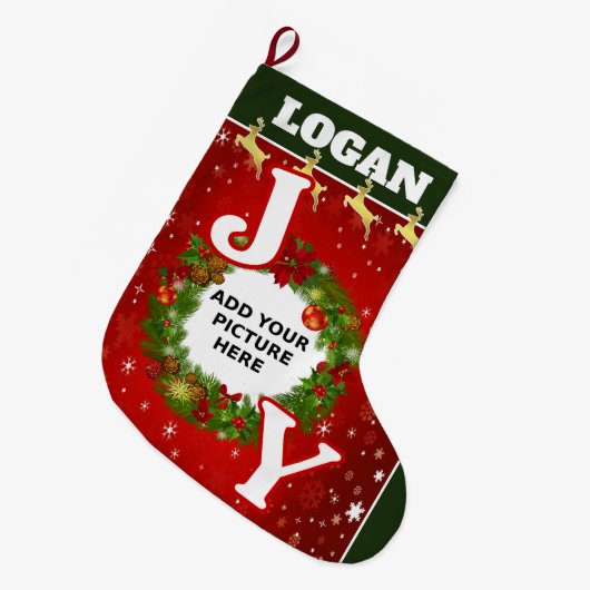 Prachtig JOY Persoonlijk Afbeelding en naamkreet Grote Kerstsok (Voorkant (Hangend))