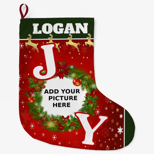 Prachtig JOY Persoonlijk Afbeelding en naamkreet Grote Kerstsok (Voorkant)