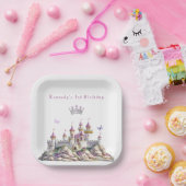 Prachtig kasteel Zilveren kroon Roze edelstenen Vl Papieren Bordje (Feest)