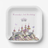 Prachtig kasteel Zilveren kroon Roze edelstenen Vl Papieren Bordje (Voorkant)