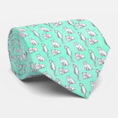 Prachtig kattenpatroon handgetekend turquoise stropdas (Opgerold)