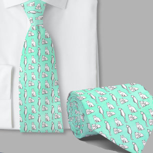 Prachtig kattenpatroon handgetekend turquoise stropdas
