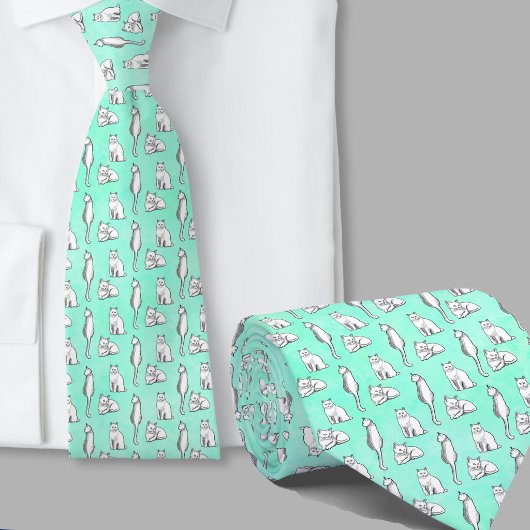 Prachtig kattenpatroon handgetekend turquoise stropdas