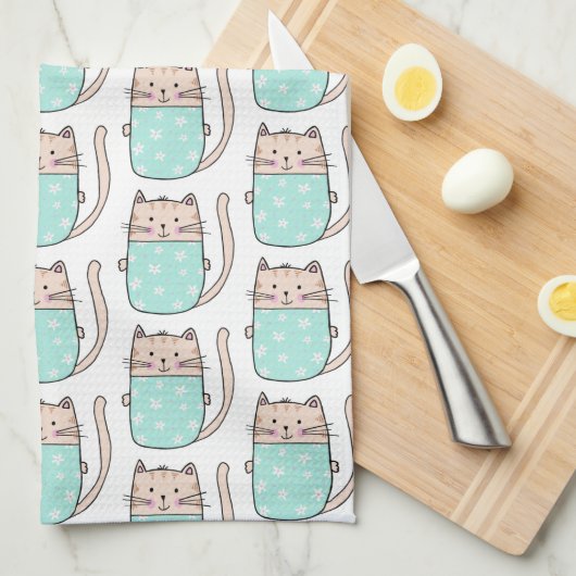Prachtig kattenpatroon theedoek (Quarter Fold)