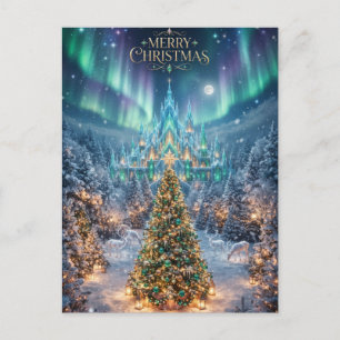 Prachtig kerstboom- en ijskasteelontwerp briefkaart
