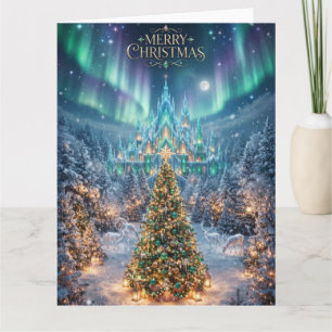 Prachtig kerstboom- en ijskasteelontwerp kaart
