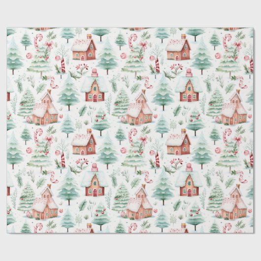 Prachtig kerstdorp cadeaupapier (Vlak)