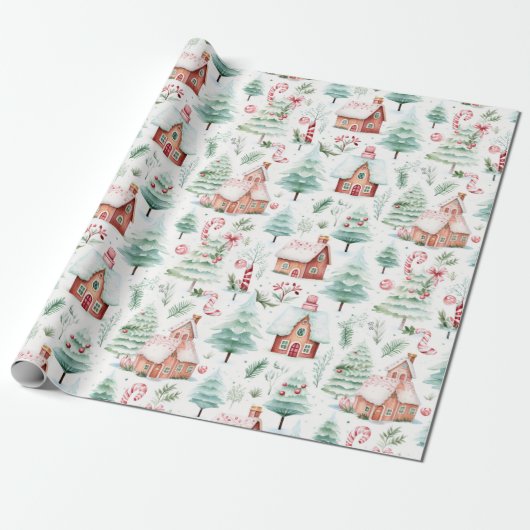 Prachtig kerstdorp cadeaupapier (Uitgerold)