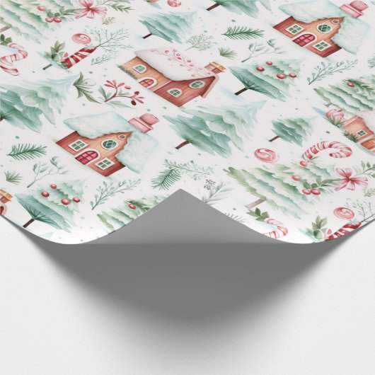 Prachtig kerstdorp cadeaupapier (Hoek)