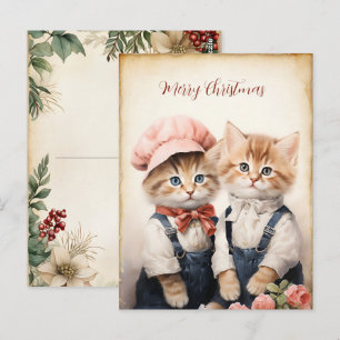 Prachtig kerstgezin met twee katjes briefkaart