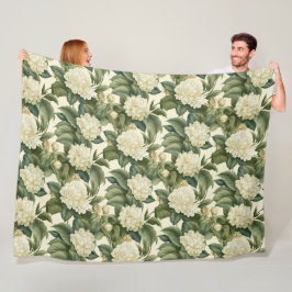 Prachtig klassiek wit bloemenpatroon fleece deken