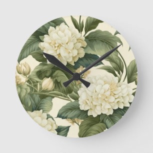Prachtig klassiek wit bloemenpatroon ronde klok