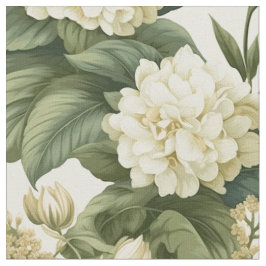 Prachtig klassiek wit olijfgroen bloemenpatroon stof