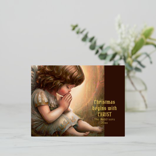 Prachtig klein meisje engel Radiant Light Halo Folie Feestdagen Briefkaart (Staand Voorkant)