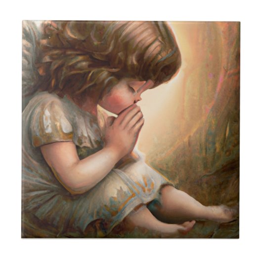 Prachtig klein meisje engel Radiant Light Halo Tegeltje (Voorkant)