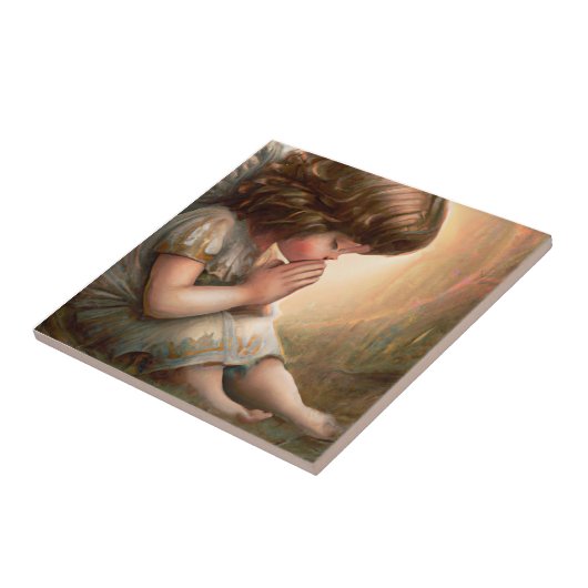 Prachtig klein meisje engel Radiant Light Halo Tegeltje (Zijkant)