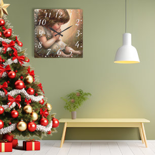 Prachtig klein meisje engel Radiant Light Halo Vierkante Klok